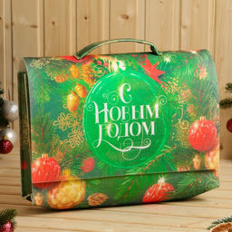 Набор для бани с принтом «С новым годом!», 5 предметов: шапка, рукавица, тапочки, коврик, портфель, зелёный, «Банная забава»