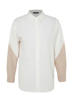 TRENDYOLMILLA Ekru Renk Bloklu Boyfriend Genis Kal?p Dokuma Gomlek TWOSS23GO00393  фото 12