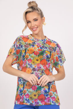 Блузка Кимоно (цветы/голубой) - Эльза фото 2