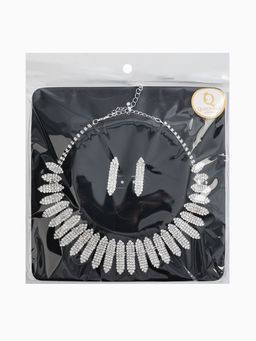 Набор 2 пред-а: серьги, колье со стразами "Лёд" лепестки. d=13,5см, цвет белый в серебре