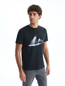 Bisiklet Yaka K?sa Kollu Bask?l? Penye Erkek Ti??rt