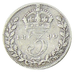 3 пенса 1890 года Великобритания