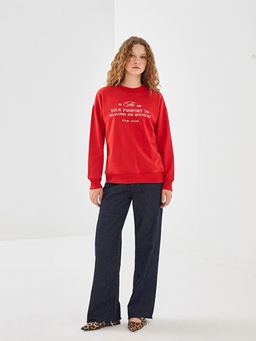 Bisiklet Yaka Bask?l? Kad?n Sweatshirt