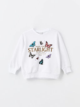 Bisiklet Yaka Bask?l? Uzun Kollu K?z ?ocuk Sweatshirt