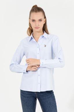 Женская голубая рубашка с длинным рукавом Basic - U.s. polo assn фото 4