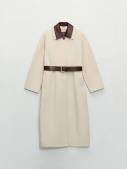 Плащ с кожаным воротником и ремнем ZR2604102217-60 / Zarina  фото 9