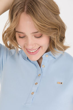 Kad_n A__k Mavi Polo Yaka _rme Elbise