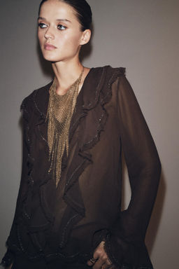 ZW COLLECTION BEADED RUFFLED BLOUSE - Zara фото 2