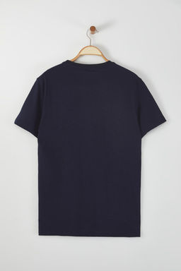 TRENDYOL MAN Lacivert Oversize/Genis Kesim Bisiklet Yaka Cep Uzeri Yaz? Nak?sl? %100 Pamuk T-Shirt TMNSS25TS00056 - Trendyolmilla фото 3