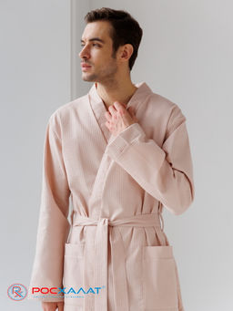 Мужской вафельный халат с планкой бежевый В-03 (31)