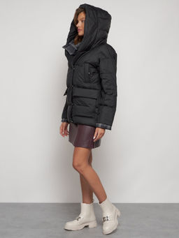 Зимняя женская куртка модная с капюшоном черного цвета 133105Ch