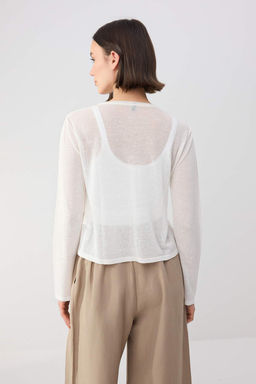 Wardrobe Essentials Ekru Bisiklet Yaka Ince Triko H?rka TWOSS26HI00009