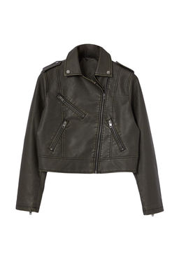 Trendyolmilla Antrasit Eskitme Detayl? Suni Deri Biker Ceket Mont TWOAW24MO00277  фото 15