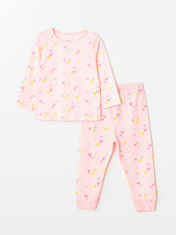 Bisiklet Yaka Uzun Kollu Bask?l? K?z Bebek Pijama Tak?m?