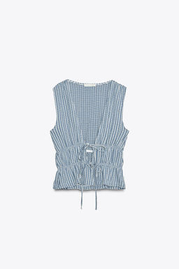 GINGHAM TOP WITH TIES - Zara фото 6