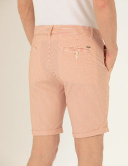 Turuncu Slim Fit Beli Lastikli _izgili Ba_c_kl_ Bermuda _ort
