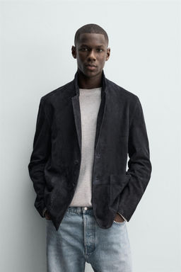 BLAZER REGULAR FIT PIEL ANTE / Marino oscuro - Zara фото 2