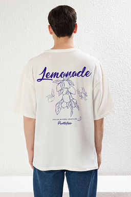 Beyaz Oversize/Geni_ Kesim Limon Bask_l_ %100 Pamuk T-Shirt TMNSS23TS00089
