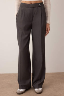 Gri Wide Leg/Genis Paca Yuksek Bel Dokuma Pantolon TWOAW26PL00036