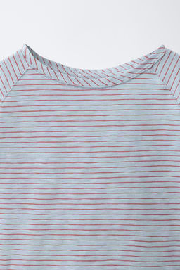 CAMISETA RAYAS MANGA RANGL?N / Azul pastel - Zara фото 3