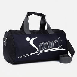 Сумка спортивная на молнии, длинный ремень, маленький размер, с принтом, чёрная/синяя