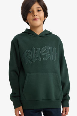 Oversize Geni_ Kal_p Kap__onlu Bask_l_ __i Yumu_ak T_yl_ Sweatshirt Erkek _ocuk - Defacto фото 3