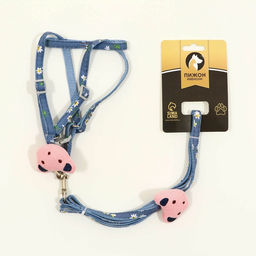 Комплект амуниции с игрушкой, поводок 120 х 1 см, ОШ 24-38 см, ОГ 24-38 см, синий с цветами - Пижон фото 7