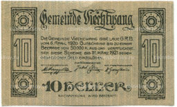 10 геллеров 1920 года Австрия  Вихтванг (нотгельд)