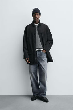 DENIM TRENCH COAT WITH CONTRAST COLLAR