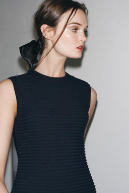 CHECK KNIT FRINGED DRESS - Zara фото 6