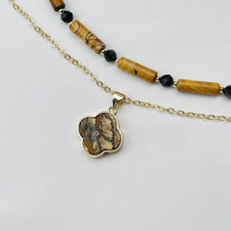 Колье из песочной Яшмы и Обсидиана с подвеской - Радуга самоцветов фото 2