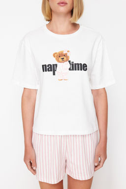 Trendyolmilla Kad?n Couple/Cift Cok Renkli %100 Pamuklu Ay?c?kl? Cizgili Sortlu Orme Pijama Tak?m? THMSS24PT00175  фото 5
