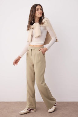 Vizon Wide Leg/Genis Paca Yuksek Bel Dokuma Kumas Pantolon TWOAW22PL0066