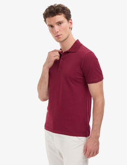 Bordo Slim Fit %100 Pamuk K_vr_lmaz D__meli Polo Yaka Basic Ti__rt