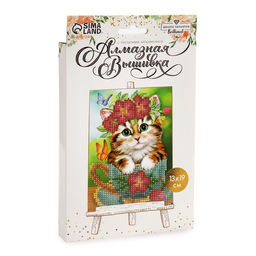 Цена за 2 шт. Алмазная мозаика с частичным заполнением на подставке Котик, 13?19 см, картон