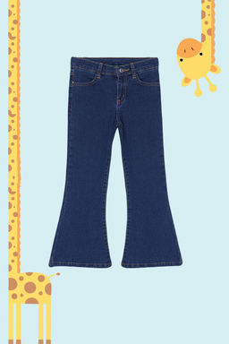 Koyu Mavi K?z Cocuk Genis Paca/Flare Esnek Lastikli Denim Pantolon Jean TKDSS24PL00011 - Trendyolmilla фото 3