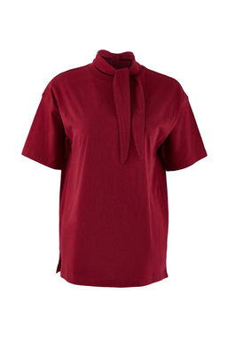 Limited Edition Bordo Oversize Dusuk Kol K?sa Kollu Uzun Tok %100 Pamuk Orme T-Shirt TWOSS26TS00029