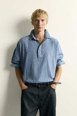 CAMISA POLO DENIM LIGERO RAYAS / Azul - Zara фото 2