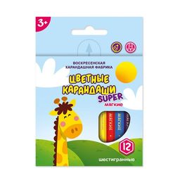 ВКФ Super Набор цветных карандашей, короткие Жирафик SCP-1012 заточенный 16 х 12 цв