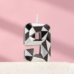 Цена за 3 шт. Свеча для торта «Алмаз», цифра 9, серебристый металлик