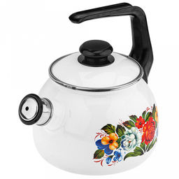 "Татьяна" Чайник эмалированный 2,5л, со свистком, сферическая форма, металлическая крышка (Россия)