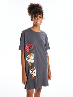 Bisiklet Yaka Chip and Dale Bask?l? Kad?n Gecelik