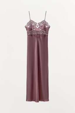 VESTIDO SATINADO BORDADOS ENCAJE / Berenjena - Zara фото 4