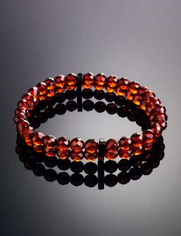 Двухрядный браслет из натурального цельного янтаря Карамель алмазная вишнёвая - Амберхолл фото 2