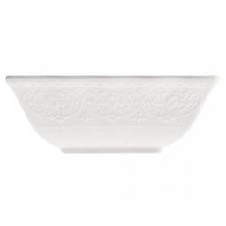 "Русь" Салатник фарфоровый 550мл, 14,3х14,3х5,5см, квадратный, белый, рельефный декор, волнистый край (Китай)