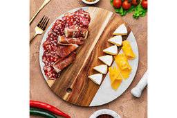 Доска для разделки и сервировки 30*30*1,3 см Белая круглая, мрамор/акация