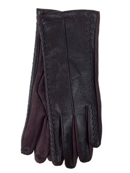 Элегантные женские перчатки из кожи и велюра, цвет шоколад - Greta фото 10