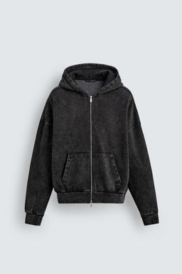 SUDADERA LAVADA CREMALLERA CAPUCHA / Gris oscuro - Zara фото 7