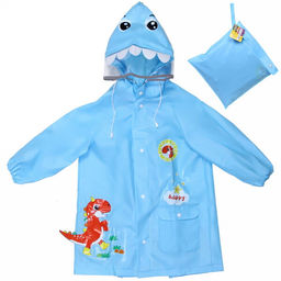 Дождевик-плащ детский "Рокки-Динозаврик" с капюшоном, рукава на резинке, цвет голубой, размер L(68*50см) ДоброСад
