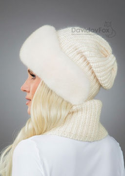 шапка Ника норка трикотаж жемчуг - Davidovfox фото 3
